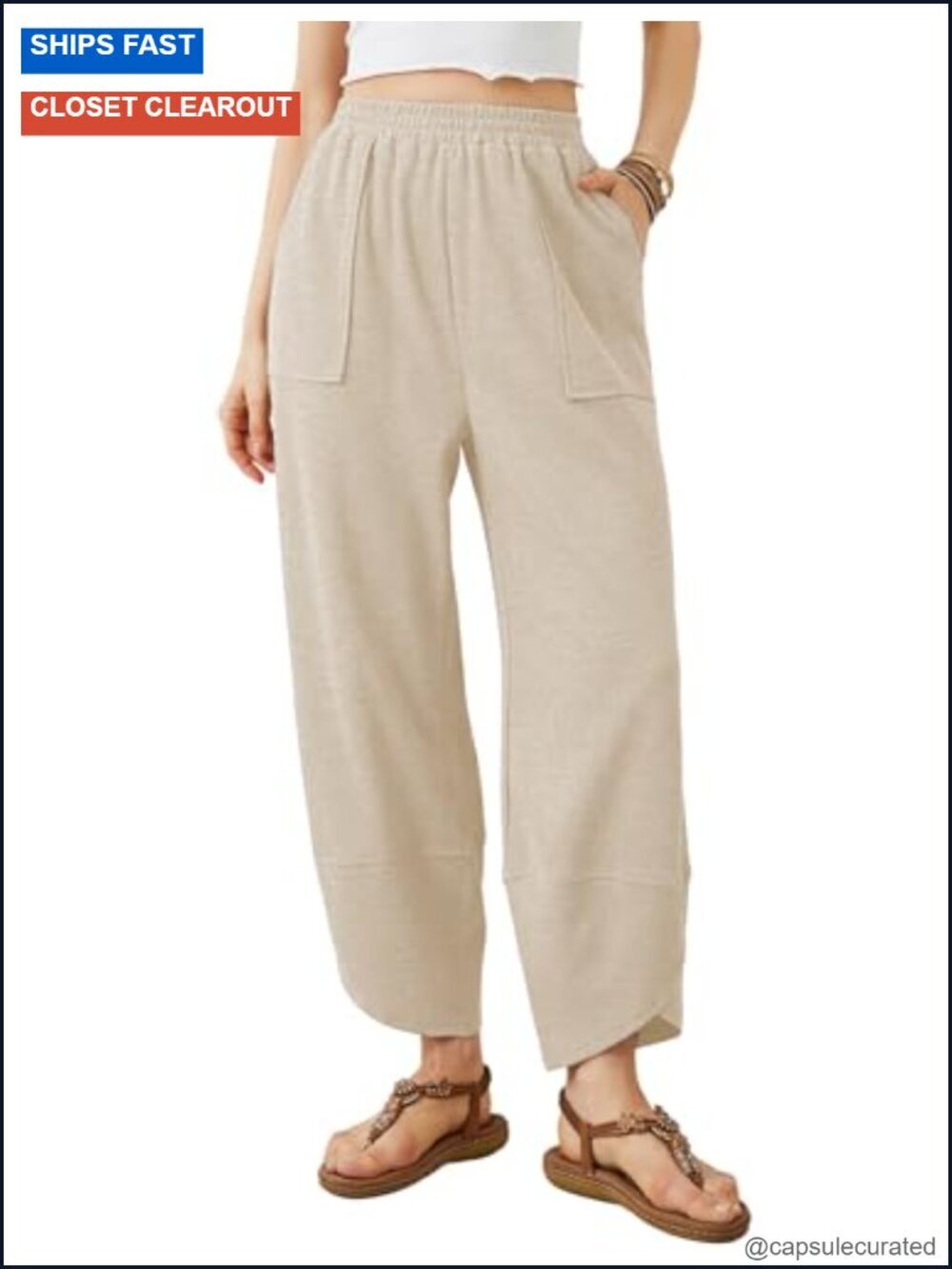 Baggy Wide Leg Palazzo Pants Elastic Waist with Pockets Cotton Blend
